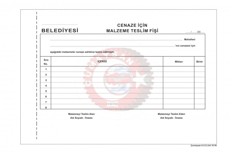 Cenaze malzemesi teslim fişi