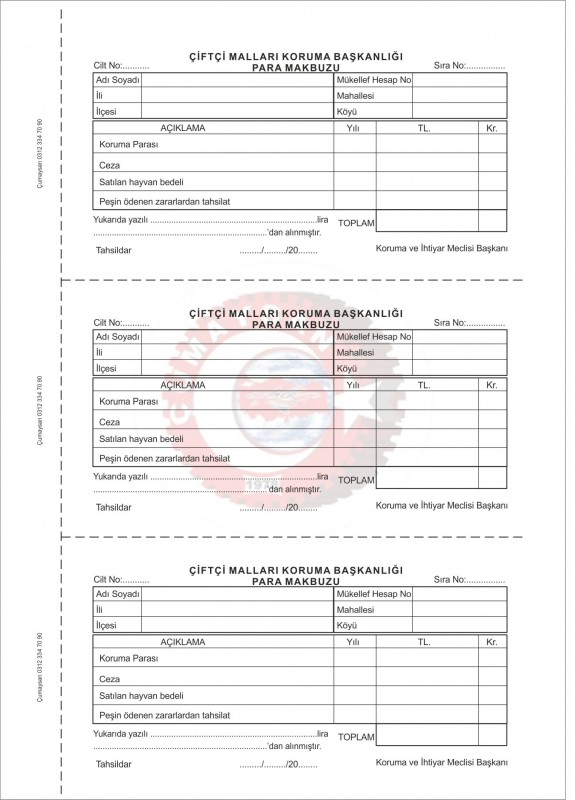 Çiftçi malları koruma başkanlığı para makbuzu