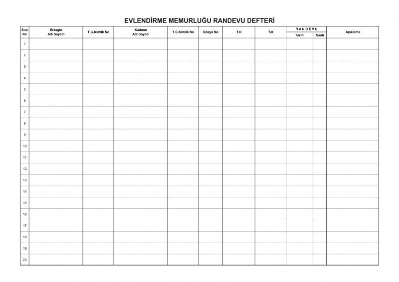 Evlendirme memurluğu Randevu Defteri