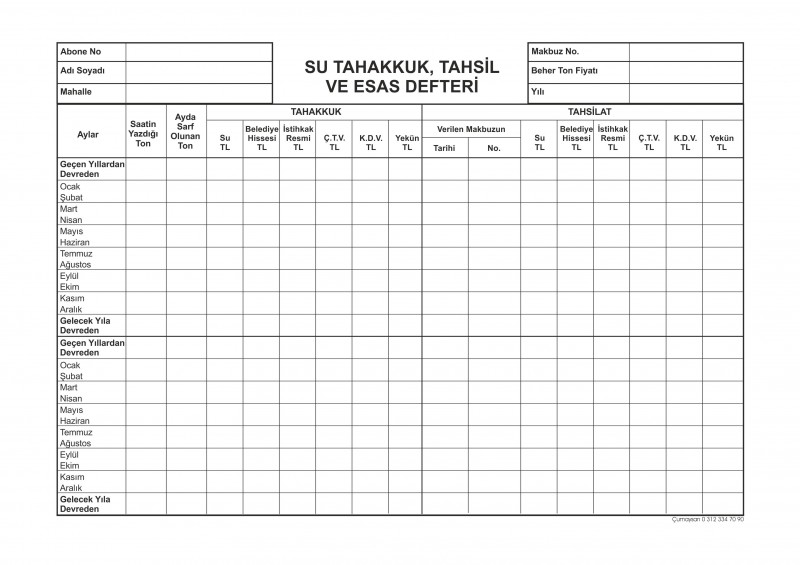 Su tahakkuk tahsil defteri