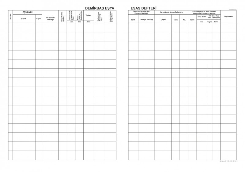 Demirbaş eşya esas defteri